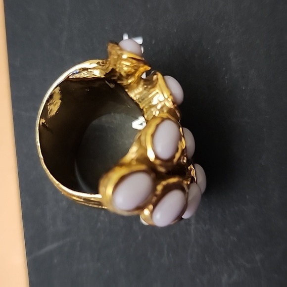 YSL Saint Laurent Lilac Gold Plated Statement Ring 5 - Picture 7 of 7